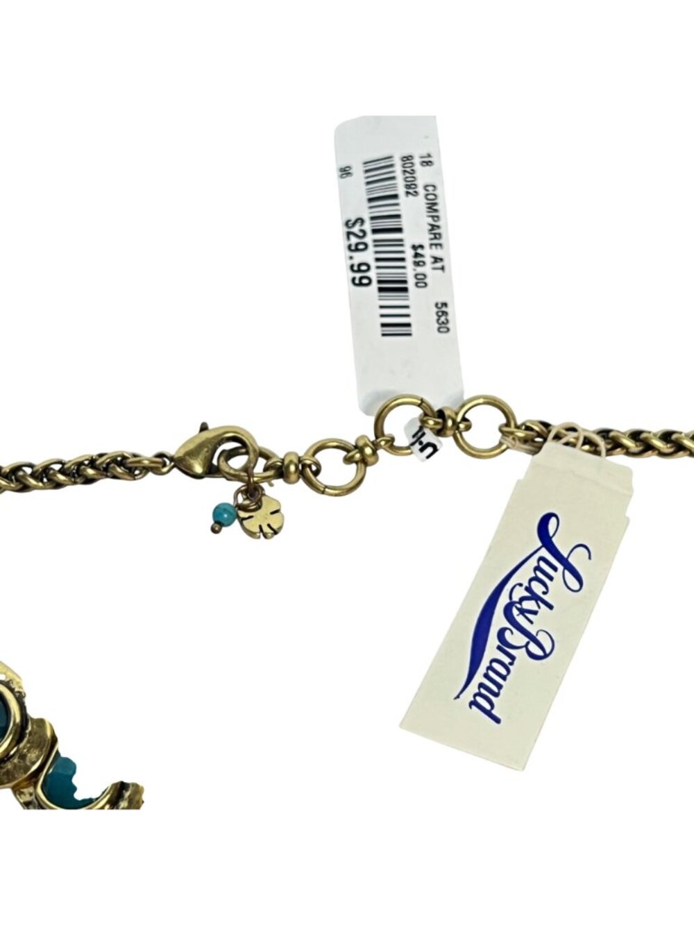 Lucky Brand Hammered Gold Tone Scale Bib Necklace W/ Semi Precious Accents (6356 - Picture 6 of 6